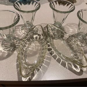 Vintage heavy glass  banana boat dishes  and sundae glasses
